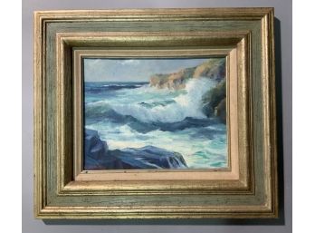 Anne Power Hardenbergh Oil On Artist Board,  Waves Crashing On Cliffside (CTF10)