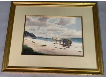 Richard Clarke Hare 20th C. Watercolor Of Horse And Wagon On Beach (CTF10)