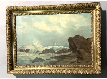 19th C. Oil On Canvas Sea Scape With Boats (CTF10)