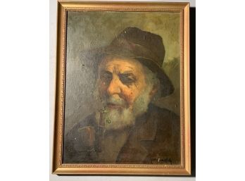 Ferdinand Lang Oil On Artist Board Man Smoking Pipe (CTF10)