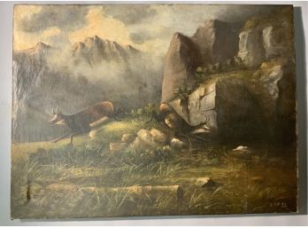 William Miller Fraser 19th C. Oil On Canvas Running Deer (CTF10)