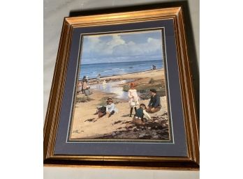 Large Colorful Print Of Children At Beach (CTF10)