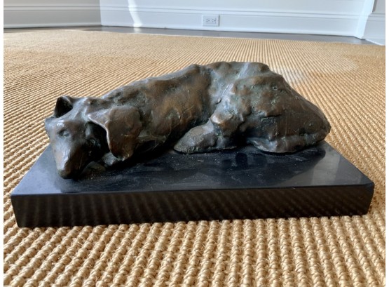 Ellen Selden Bronze Dog Sculpture On Black Stone Base (CTF10)