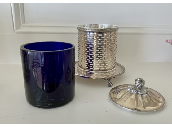 Mappin & Webb Cobalt Lined Silver Plated Canister (CTF10)