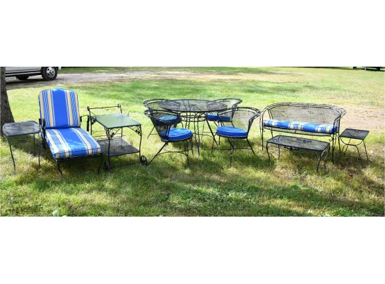 Black Painted Metal Patio Set: Table And Chairs, Chaise Lounge, Settee, Tables And More (CTF40)