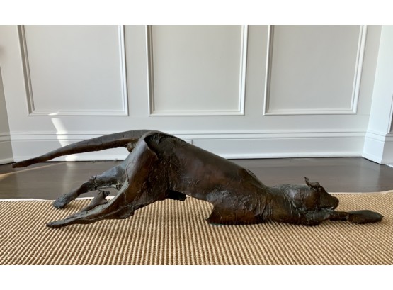 Ellen Selden Bronze Abstract Sculpture Stretching  Dog  (CTF20)