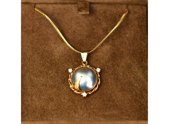 14k Gold Chain And Mabe Pearl Pearl Pendant (CTF10)