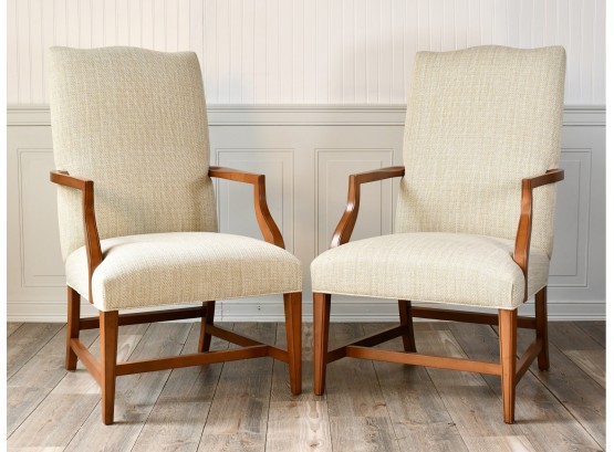 Pair Of Ethan Allen Upholstered Lolling Armchairs (CTF30)