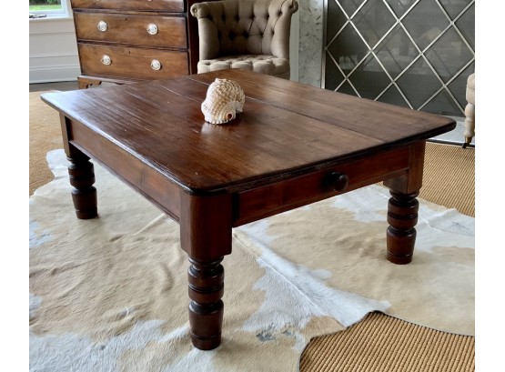 Antique English Pine Coffee Table With Drawer (CTF10)