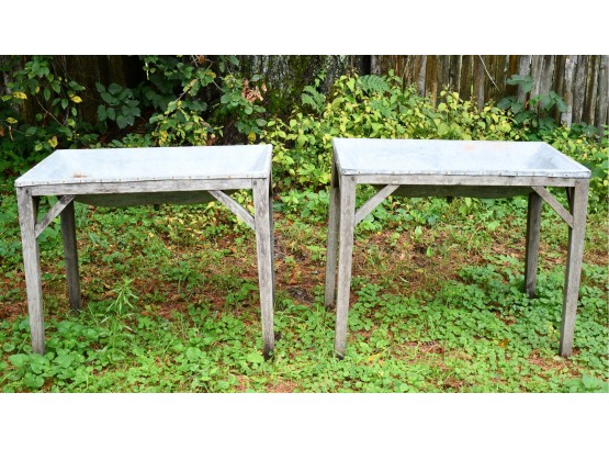 Pair Of Zinc Lined Teak Gardening Tables/drysinks (CTF40)