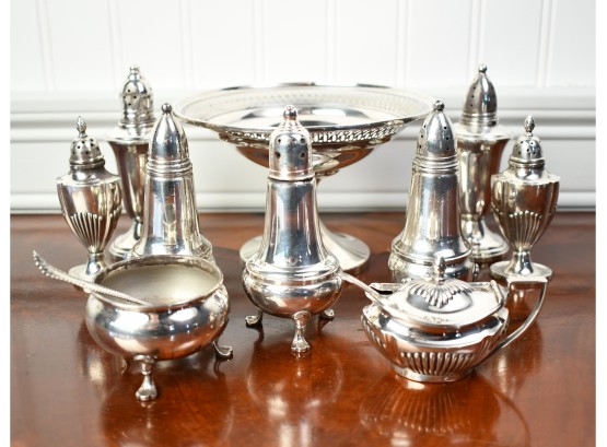 Assorted Weighted Sterling Lot: Salt And Pepper Shakers, Compote, Master Salts, Etc. (CTF10)