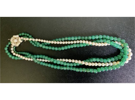 14K Pearl And Chalcedony Bead Necklace (CTF10)