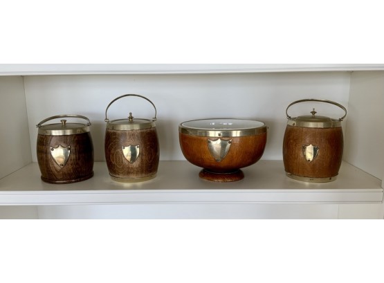 English Brass & Oak Cracker Jars And Bowl (CTF10)
