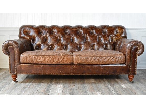 Vintage Custom Made Tufted Brown Leather Sofa (CTF40)