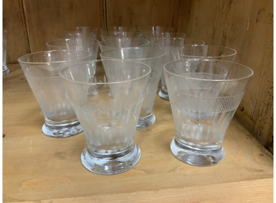 14 Etched Glass Goblets,  Two Sets Of 7 Matching (CTF10)
