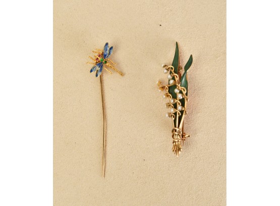 Two 14k Gold Pins, Lily Of The Valley (CTF10)