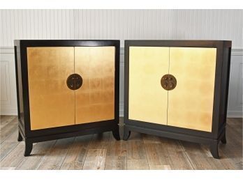 Pair Of Imported Chinese Black & Gold Decorated Cabinets/chests (CTF40)