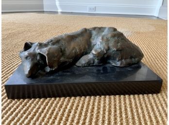 Ellen Selden Bronze Dog Sculpture On Black Stone Base (CTF10)