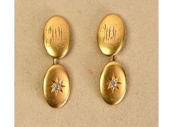 Vintage Pair Of 14k Gold And Diamond Cufflinks (CTF10)
