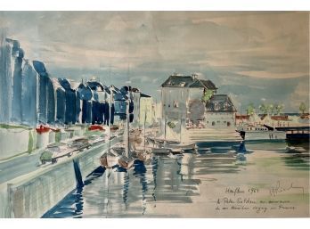 Signed Watercolor Honfleur 1961 (CTF10)