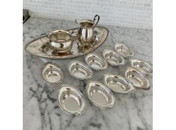 Bailey Banks & Biddle Sterling Tray, Sterling Creamer & Sugar And Sterling Open Salts, 28.5 Ozt  (CTF10)