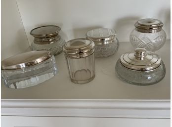 Collection Of Six Dresser Jars, Two Sterling Tops (CTF10)