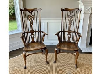 Pr. English Style High Back Windsor Arm Chairs (CTF10)
