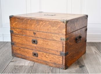 Antique Oak Two Drawer Lift-top Brass Bound Silver Chest (CTF10)
