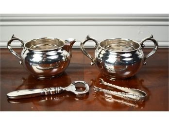 Georg Jensen Bottle Opener And Gotham Creamer And Sugar With Tongs, 4 Pcs,, 5.9 Ozt (CTF10)