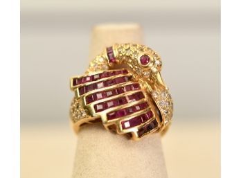 18k Gold, Ruby & Diamond Swan Ring (CTF10)