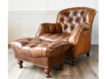 Quality Tufted Brown Leather Armchair & Ottoman (CTF30)