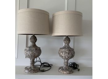 Pr Distressed Lamps W/ Beige Linen Shades (CTF10)