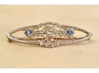 Signed Vintage 14k Gold Diamond And Sapphire Pin (CTF10)