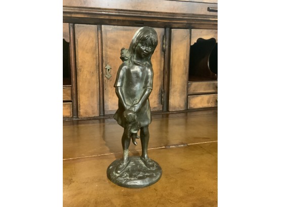 Signed Antique Bronze Girl With Doll (CTF10)