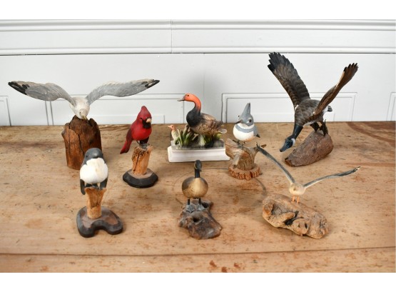 Eight Artisan Bird Sculptures,  Carved And Bisque (CTF10)