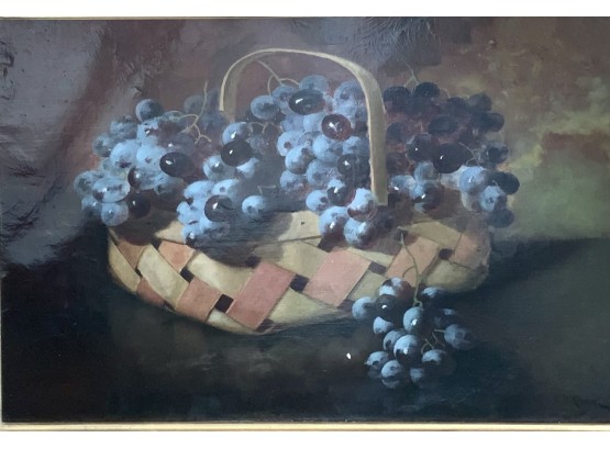 CP Rearm Late 19th C. American Oil On Canvas, Grapes In Basket (CTF10)