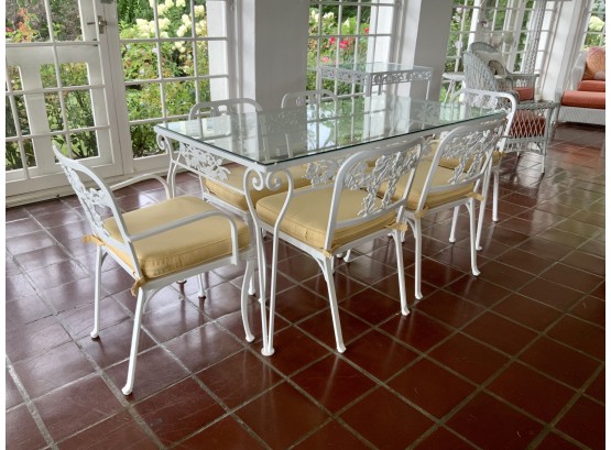 White Painted Cast Aluminum Table And Six Chairs  (CTF50)