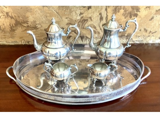 Four Piece Silver Plated Tea Service With An Oval Mismatched Two Handle Tray (CTF10)