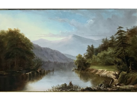 19th C. American Oil On Canvas Mountain Scene With River  (CTF10)
