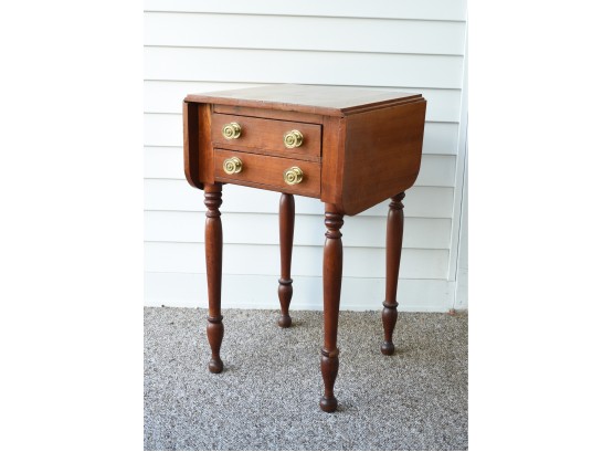 Two Drawer 19th C. American Sheraton Cherry Work Stand With Drop Leaves (CTF20)