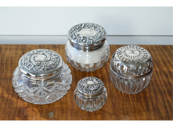 Assembled Group Of Sterling Topped Cut Glass Dresser Jars (CTF10)