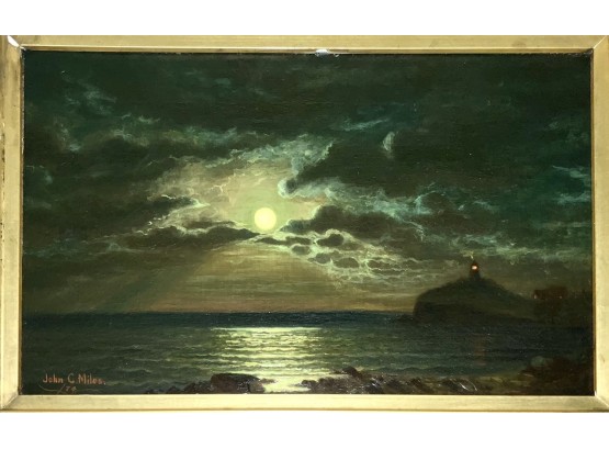 John C. Miles 19th C. Oil On Canvas 'Owls Head Lighthouse' (CTF10)