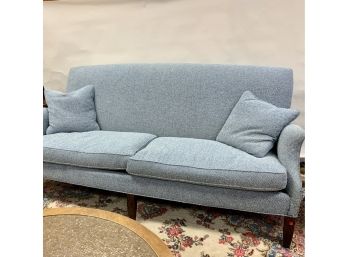 Custom Blue And White Herringbone Upholstered Sofa (CTF30)