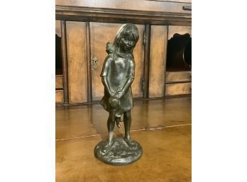 Signed Antique Bronze Girl With Doll (CTF10)