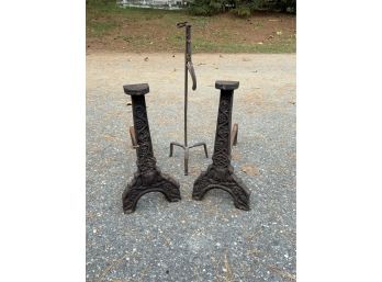 Elaborate Arts And Crafts Andirons And Lighting Device (CTF10)