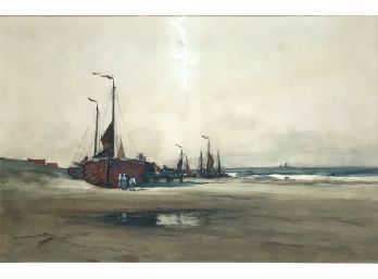 Spoor Watercolor Of Beached Boats  (CTF10)