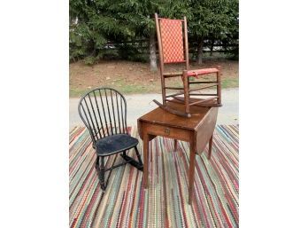 Antique Country Furnishings: 19th C. Table, Shaker Rocking Chair And Bow Back Rocking Chair (CTF30)