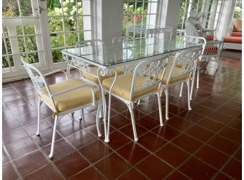 White Painted Cast Aluminum Table And Six Chairs  (CTF50)
