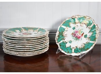 Old Paris Porcelain Luncheon Plates With Green And Gilt Borders (CTF10)