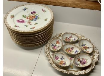 Set Of 11 Dresden Plates And Oyster Dish  (CTF10)